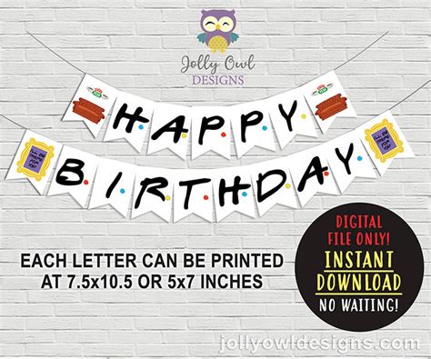 Friends Tv Show Happy Birthday Banner Jolly Owl Designs