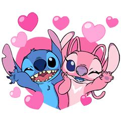 Stitch and Angel are bringing the love in this animated sticker set png image
