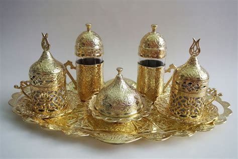 Turkish Coffee Water Tea Mix Set Porcelain Glass Ottoman Tulip Holder