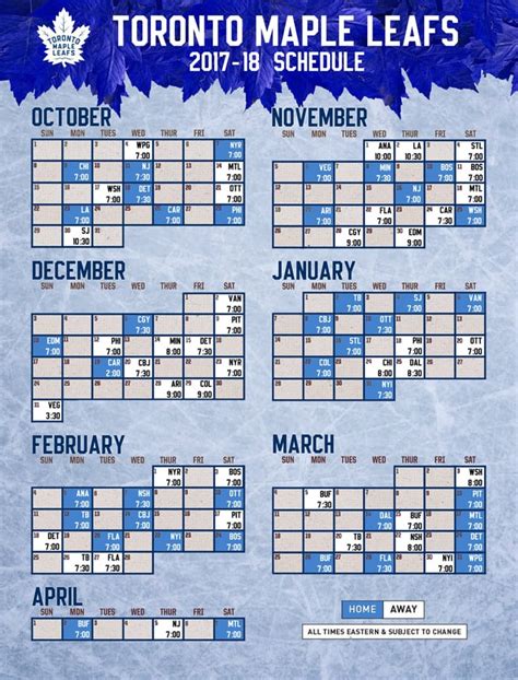 Toronto Maple Leafs 17 18 Printable Schedule Rleafs