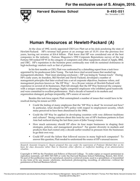 Harvard case study, has the student demonstrated critical thinking skills in responding to these issues, ie they have gone beyond description. Hewlett Packard Case Sample - Case Study Sample Paper ...