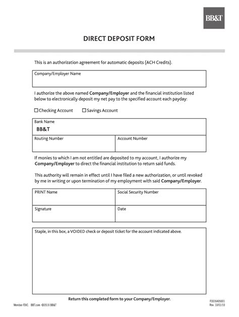 En how to fill out a new gain pay packet: Bb T Direct Deposit Form - Fill Out and Sign Printable PDF Template | signNow