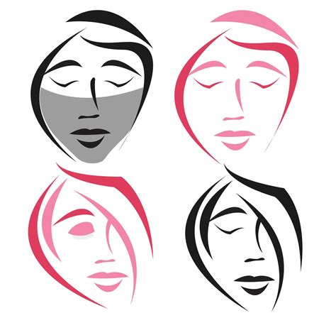 Simple Female Outline Vector Illustration Design Set Of Head Portraits