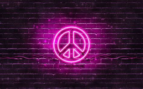 Download Wallpapers Peace Purple Sign 4k Purple Brickwall Peace