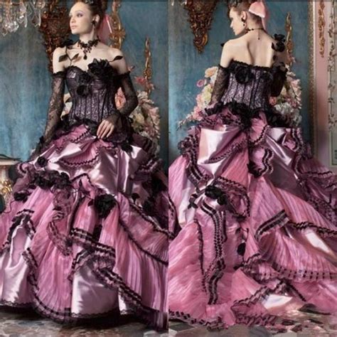 Vintage Black And Pink Gothic Wedding Dresses Plus Size Off The