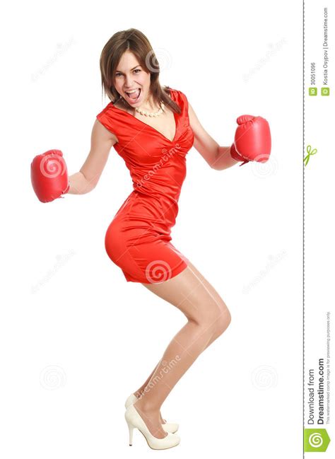 Woman In Red Wearing Boxing Gloves Stock Photo Image Of