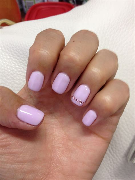 Lavender Nails With Single Line Of Rhinestones On One Cute Gel Nails