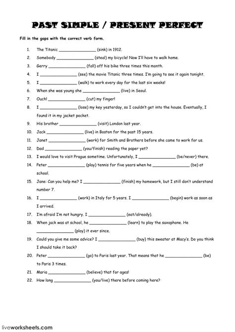 Past Simple Or Present Perfect Interactive And Downloadable Worksheet