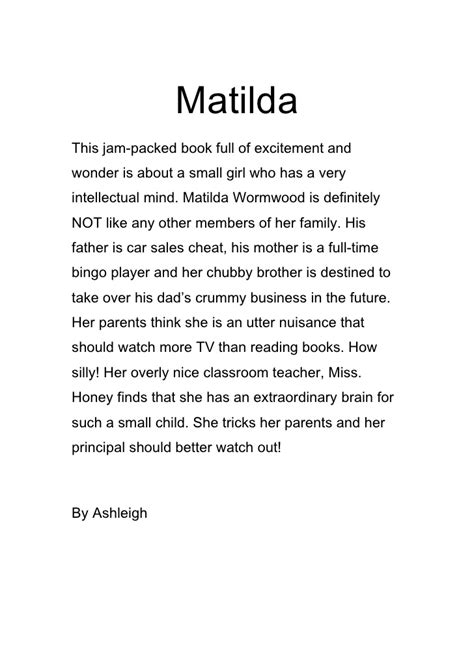 But everything is not perfect in matilda's world. Matilda book review
