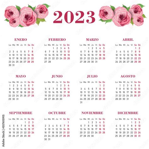 Calendario 2023 Con Flores Español Floral Bullet Journal Stock Photos