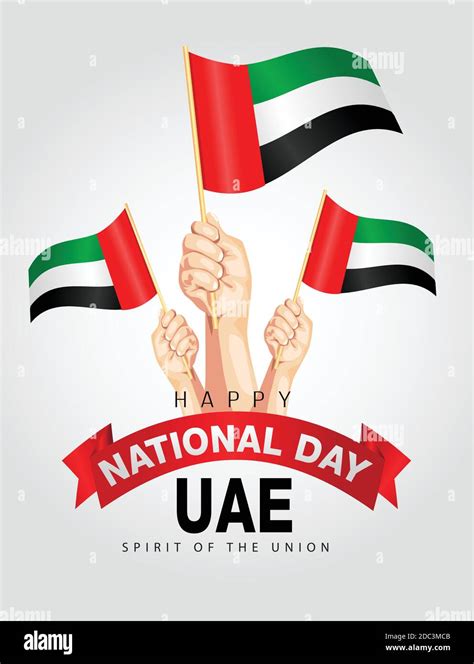 Uae National Day 2nd December With Hand Holding Flags Vector