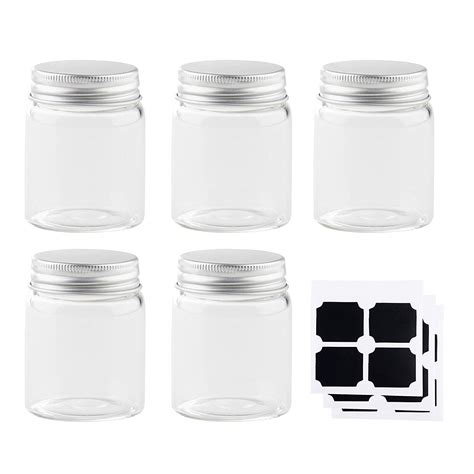 Juvale Mini Glass Storage Jar Lid 5 Piece Clear Glass Jars 12 Labels