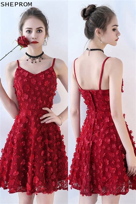 Burgundy Flowers Short Homecoming Party Dress With Straps Unique Prom