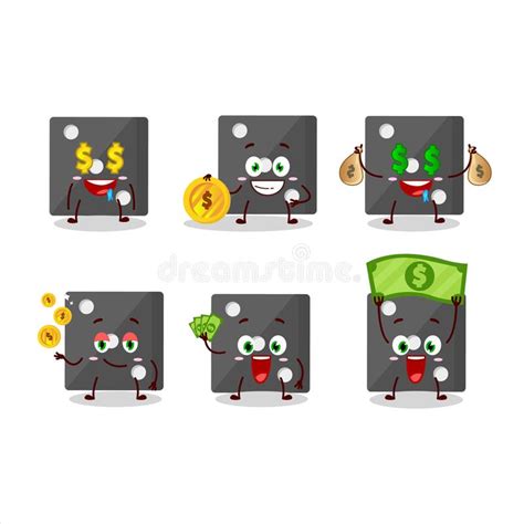 Black Dice Cartoon Character With Cute Emoticon Bring Money Stock