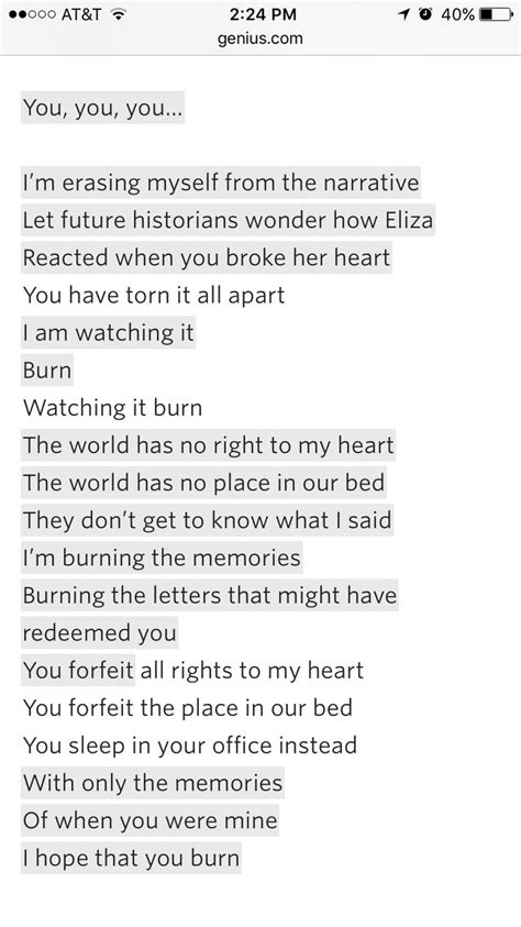 Slay Lin Manuel Miranda S Lyrics For Burn In Hamilton Hamilton Lyrics Burn Lyrics Song