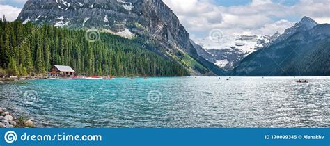 The Beautiful Turquoise Glacial Lake Louise In Banff National Park One