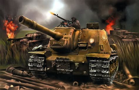 World Of Tanks Painting Art Spg Isu 152 Tank Military Battle