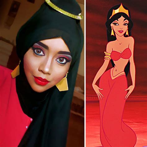 this woman uses her hijab and makeup to transform into disney characters
