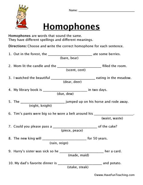 Resources English Homophones Worksheets