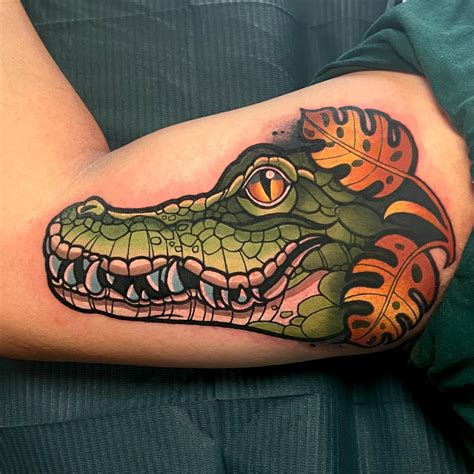 Traditional Alligator Head Tattoo