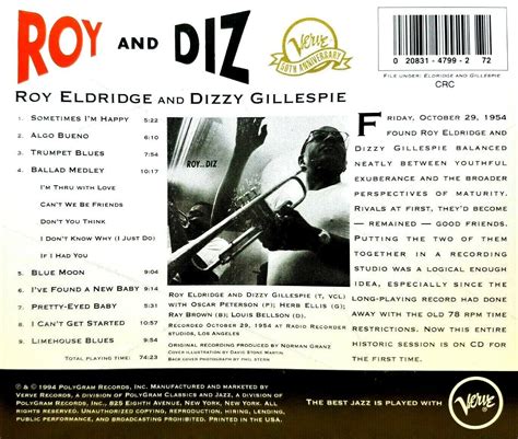 Roy And Diz By Dizzy Gillespieroy Eldridge Cd 1994 Verve Excellent