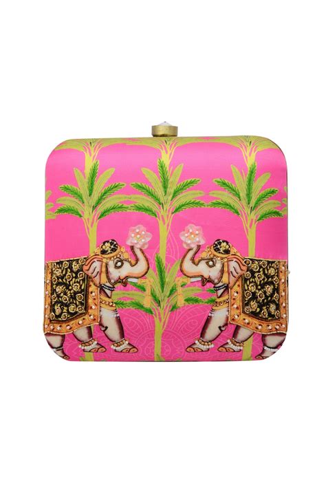 Buy Puneet Gupta Pink Embroidered Box Clutch Online Aza Fashions