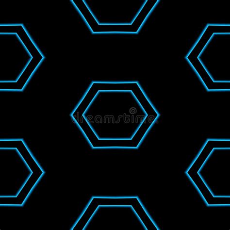 Seamless Abstract Blue Hexagonal Pattern On Black Background Stock