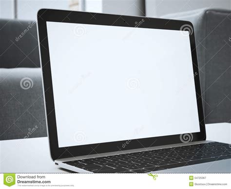 Laptop With Blank Screen On Table Stock Image Image Of Wood Home