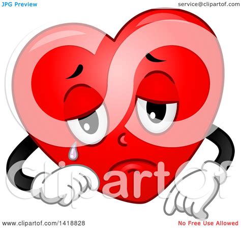 Clipart Of A Sad Heart Character Crying Royalty Free Vector