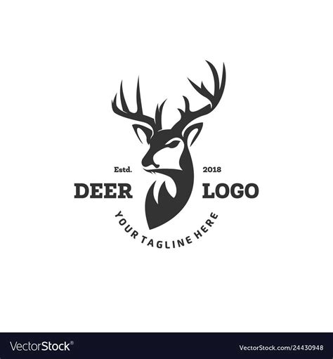 Hunting Club Logo Template Deer Head And Horns Silhouette Isolated On