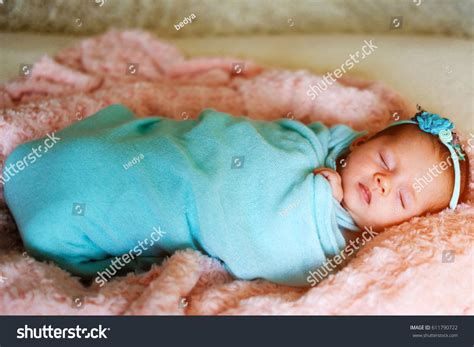 Cute Newborn Baby Girl Sleeping Bed Stock Photo 611790722 Shutterstock
