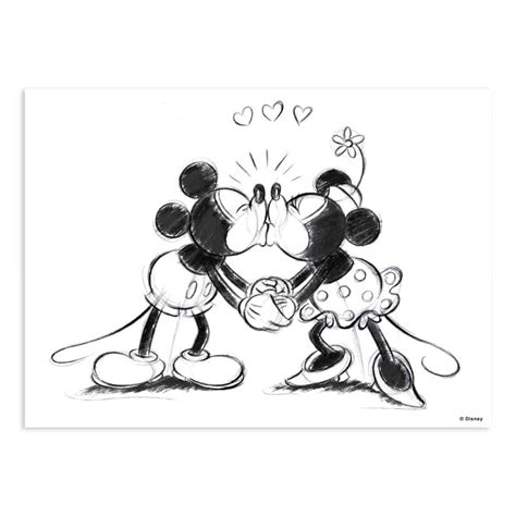 Leinwandbild Mickey Minnie Sketch Kissing Schwarz Weiß 70 714 Wall