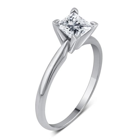 14k White Gold Princess Cut Solitaire Diamond Engagement Promise Ring 1