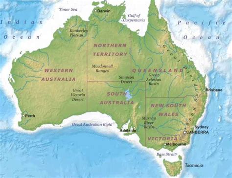 Map Of Australia With Oceans And Seas