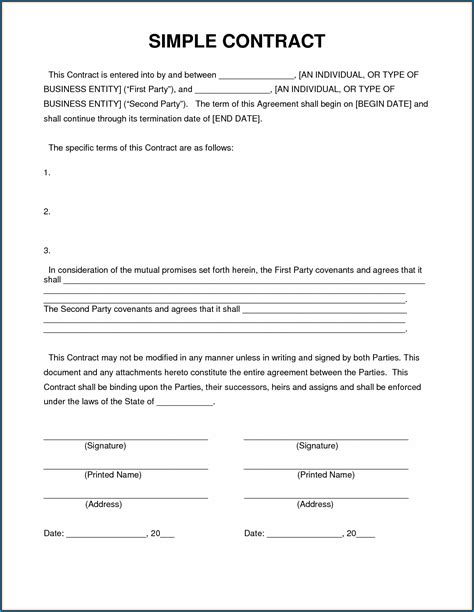 Free Printable Simple Contractor Agreement Template