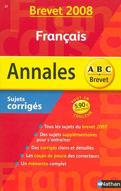 Annales Brevet Sujets Corrigés Français 3ème Edition 2008 Broché