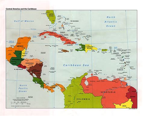 Central America And The Caribbean Political Map 1997 