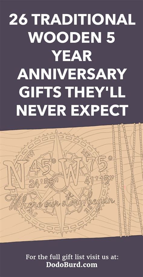 There are 182 5yr anniversary gift for sale on etsy, and they cost $42.75 on average. 26 Traditional Wooden 5 Year Anniversary Gifts They'll ...