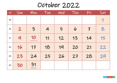 October 2022 Free Printable Calendar With Holidays Template Ink22m118