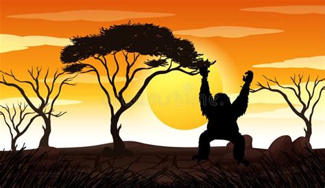 Outdoor Nature Silhouette Sunset Scene Stock Vector Illustration Of