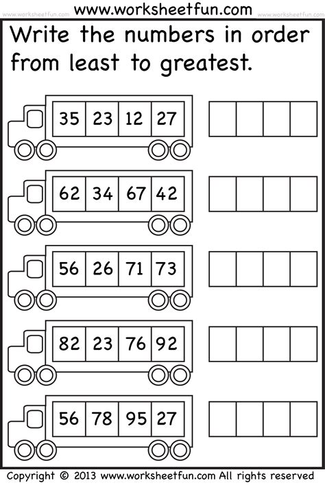 Ordering Numbers From Least To Greatest 2nd Grade Worksheets