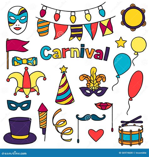 Carnival Show Set Of Doodle Icons And Objects Stock Vector