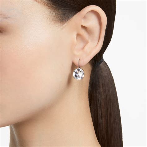 Millenia Drop Earrings Round Cut White Rhodium Plated Swarovski