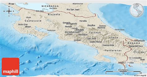 Shaded Relief Panoramic Map Of Costa Rica