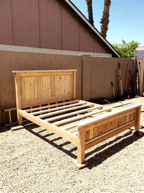 You'll need lots of pine, power drills, a table saw, and screws. $80 DIY king size platform bed frame | Diy bed frame, Diy ...