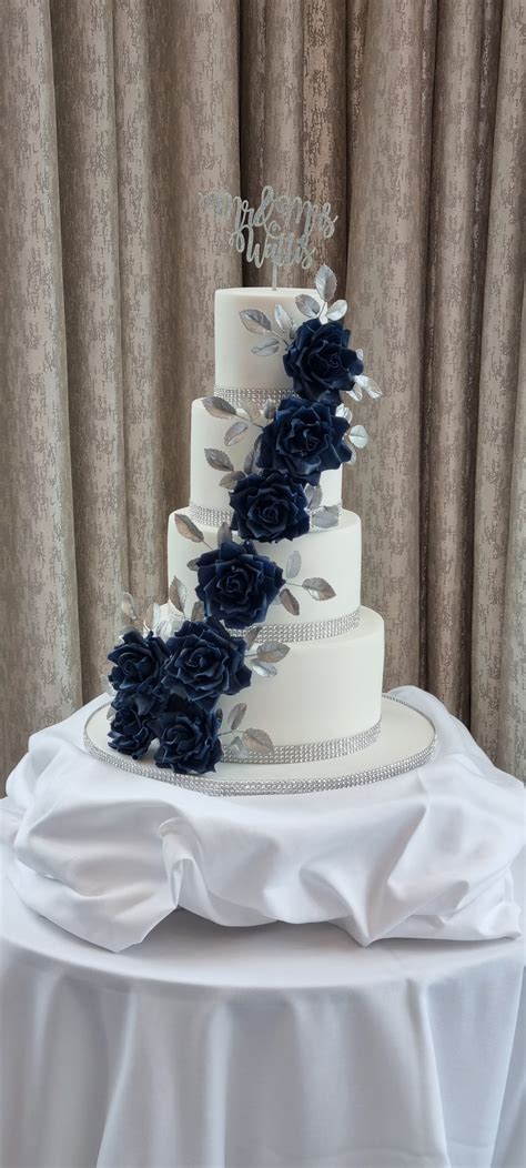 Cascading Navy Blue Roses Wedding Cake Mels Amazing Cakes
