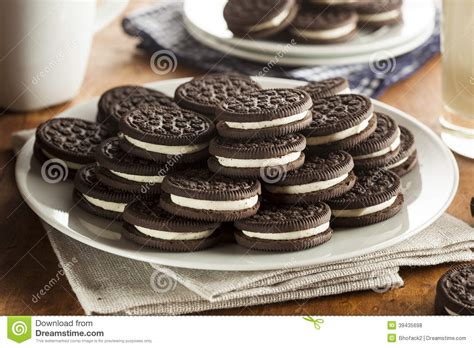 Unhealthy Chocolate Cookies With Cream Filling Stock Photo