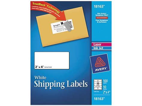 Avery 18163 Shipping Labels 2 X 4 White 100pack