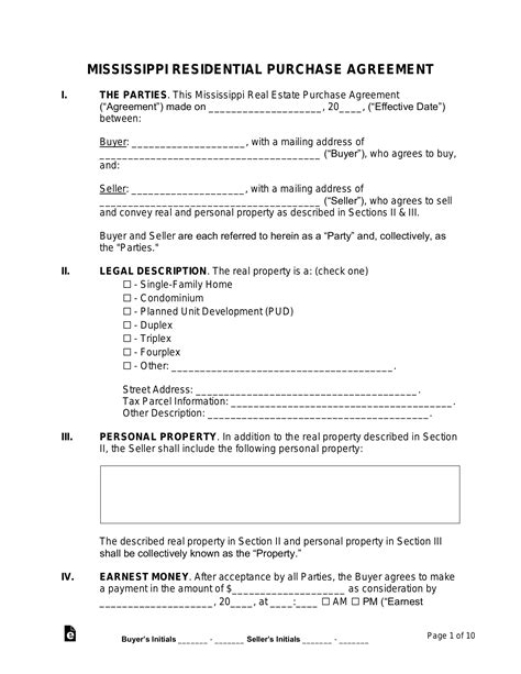 Free Mississippi Residential Purchase Agreement Template - PDF | Word