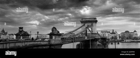 The Széchenyi Chain Bridge River Danube Budapest City Hungary Stock